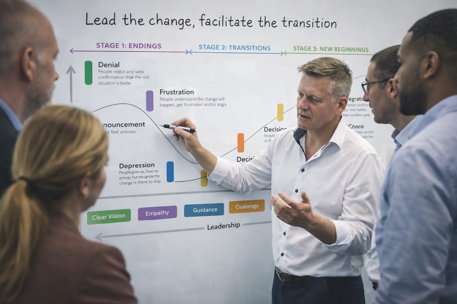 Jan Salomons drawing change curve with executives - salomons.coach