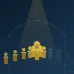 Abstract illustration of golden human figures forming a crowd under a spotlight inside a stylized arena.