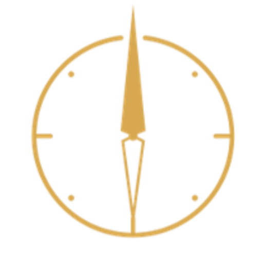 Gold clock icon with a single vertical hand at 12 o'clock, circular gold face on black background.