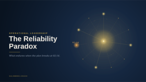 Promotional banner for 'The Reliability Paradox' featuring a dark blue gradient, bold left-aligned title and an illuminated orbital diagram on the right.