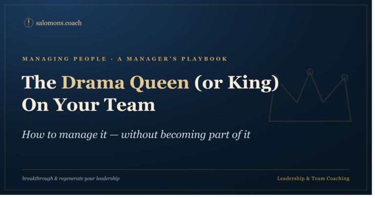 Course cover for 'The Drama Queen (Or King) On Your Team' by salomons.coach on a dark blue gradient background.